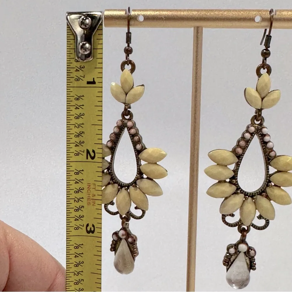 Light Yellow Cream Faceted Marquise Stone Chandelier Dangle French Wire Earrings - Image 6