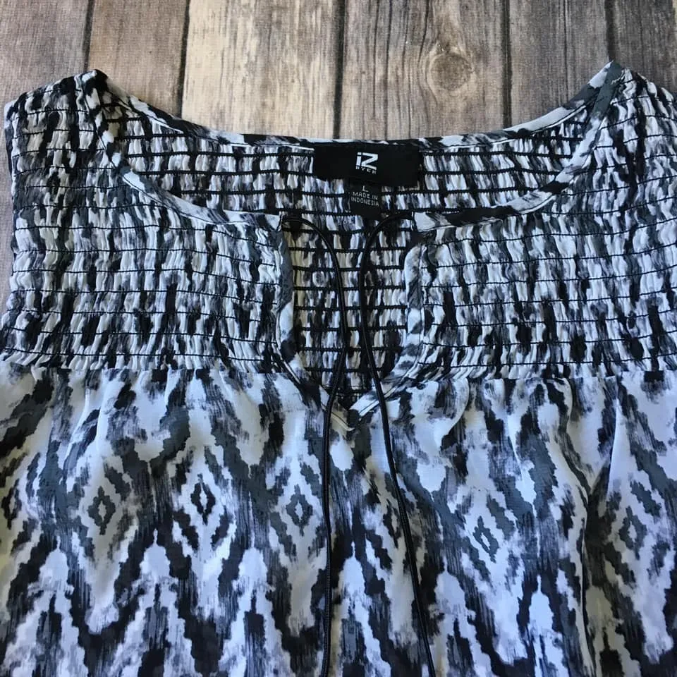 Smocked Boho Print Sleeveless Top Women L 12 14 Sheer Flowy Tank Festival Hippie - Image 3