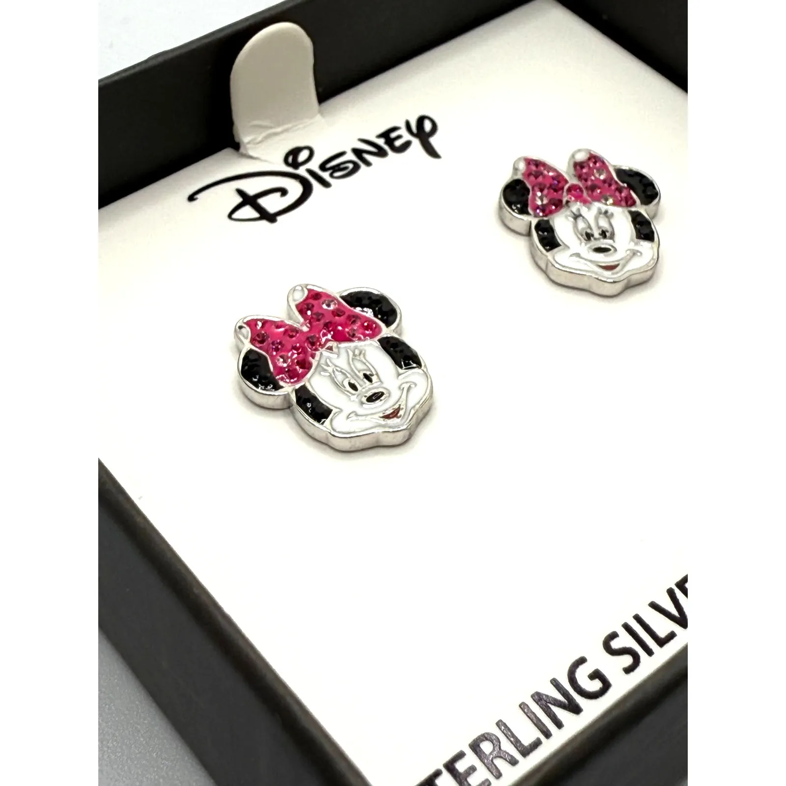 NEW-Sterling Silver Crystal Minnie Mouse Stud Earrings - Image 3