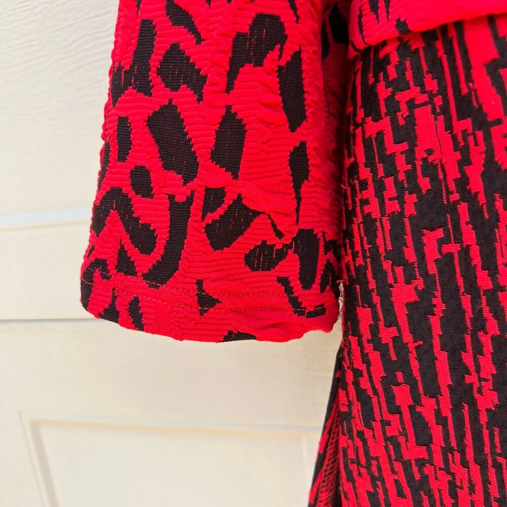 Ali Miles Red Black Print Asymmetrical Long Sleeve Cowl Neck Tunic Blouse Sz XL - Image 6