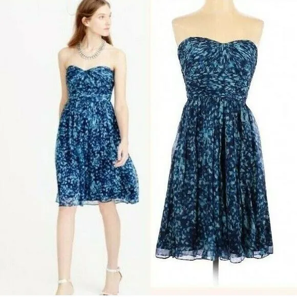 J.Crew Marbella Strapless Dress Silk Chiffon Blue Size 4 Bridesmaid Cocktail - Image 2