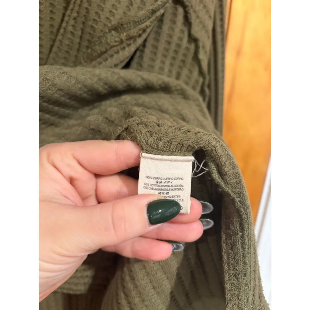 We The Free Free People Olive Green Waffle Knit Hooded Cropped Top XS - Image 3