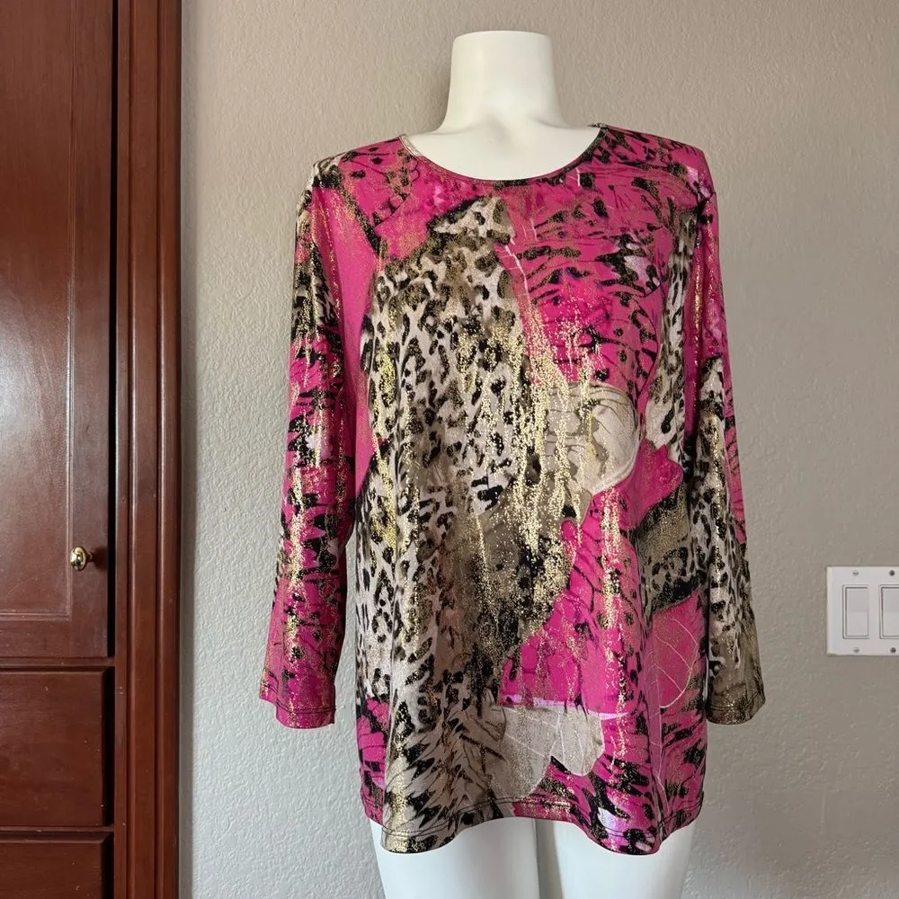 Vintage Tan Jay Petite Pink and Gold Animal Print Top PL Large Size undefined - Image 2