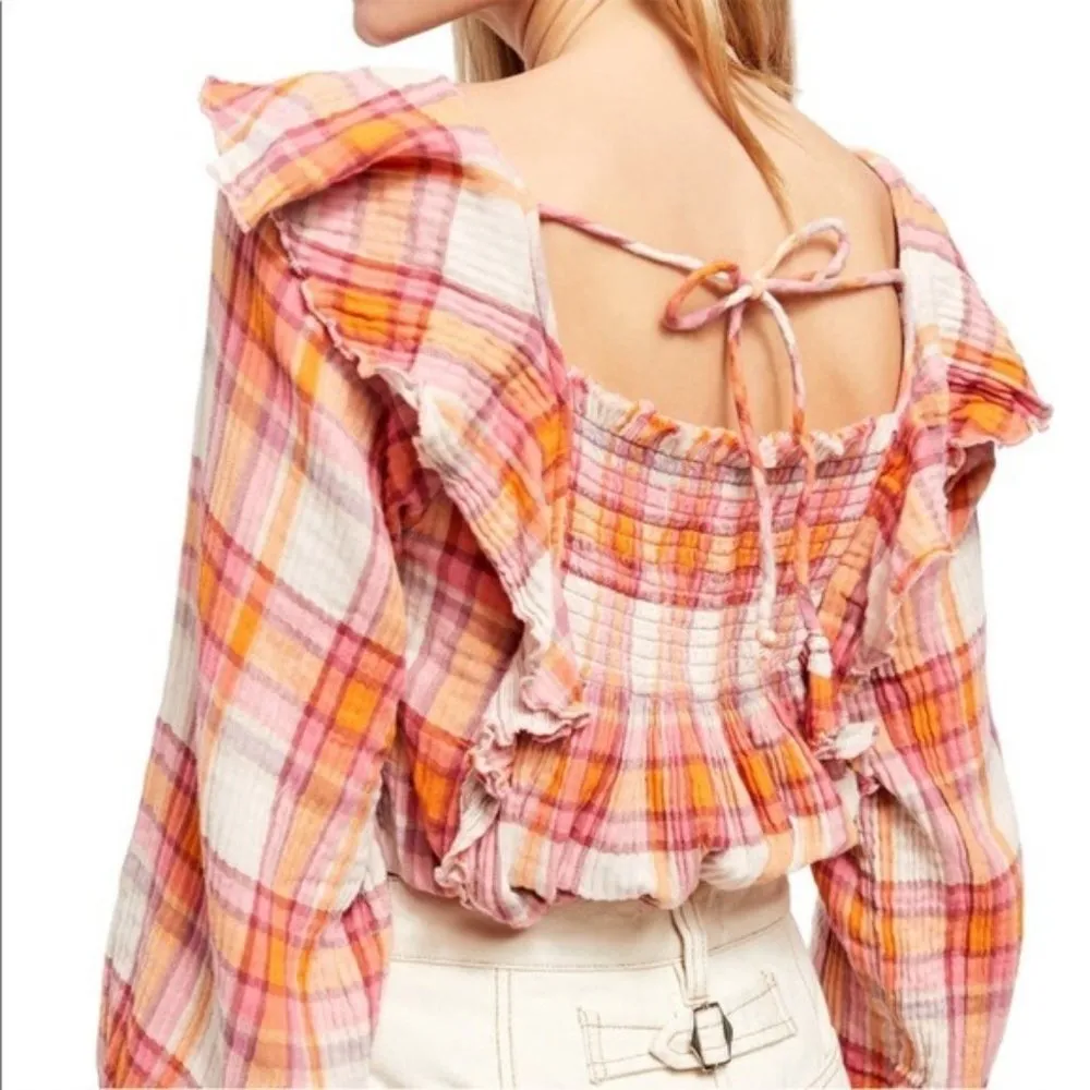 Free People Plaid Ruffle Top Long Sleeve Size L NWT $118.00 - Image 14