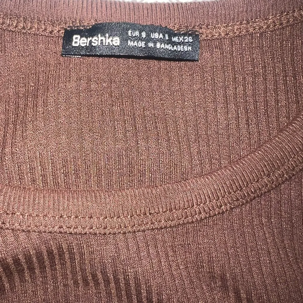 Bershka Brown Ribbed Sleeveless Bodycon Mini Dress - Size Small - Image 2