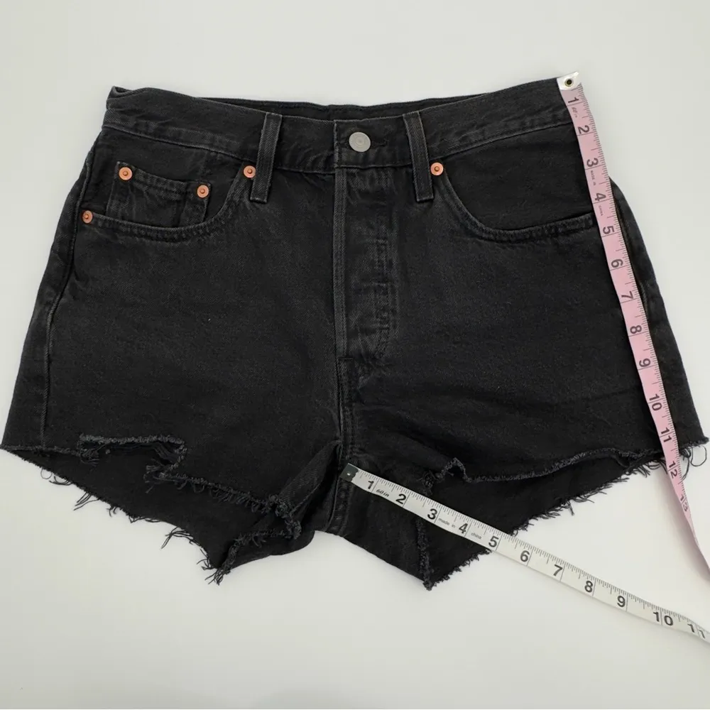 Levi’s 501 Women’s Denim Shorts High Rise Distressed Raw Hem Button Fly Black 27 - Image 5