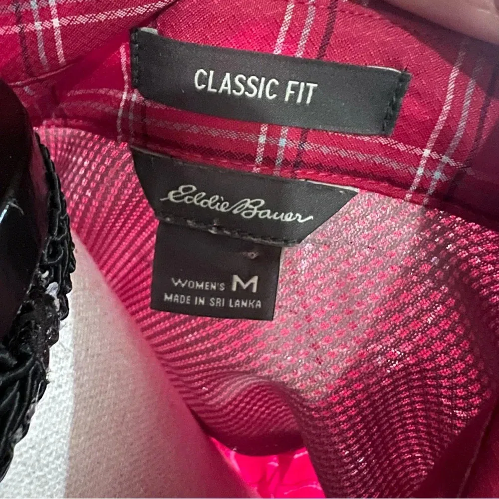 Eddie bauer classic fit pink plaid collared button up women’s medium - Image 7