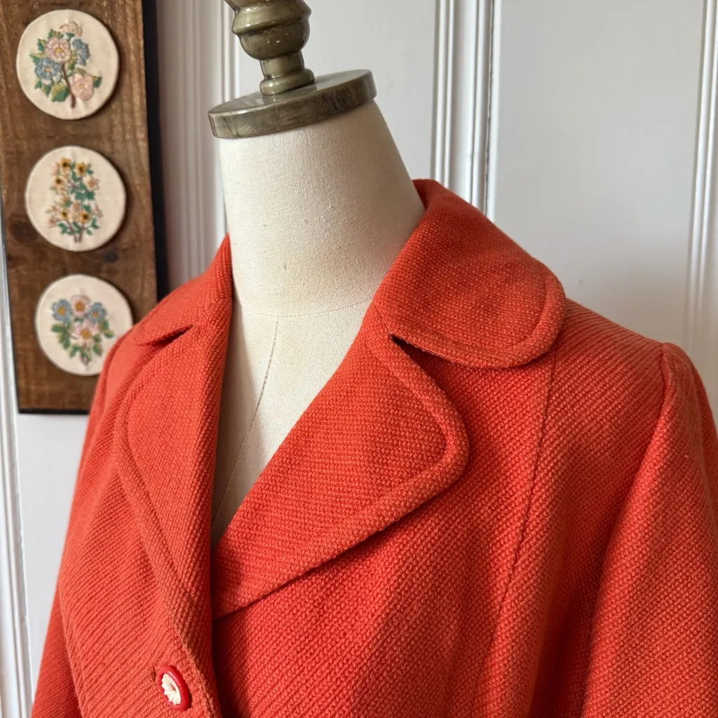 Vintage 1960s Retro Red Orange Wool Jacket Size 8 - Image 6