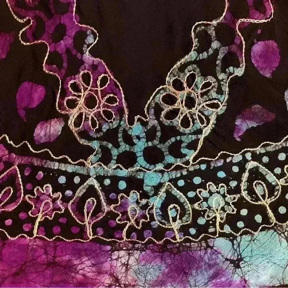 Boho Black Colorful Embroidered Semi Sheer Dress. Made in India. One Size. Size undefined - Image 10