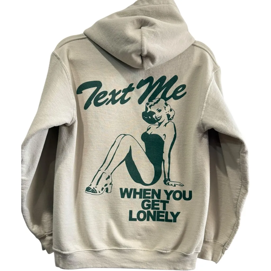 Lonely Ghost Cream Text Me When You Get Lonely Hoodie Size Small - Image 1