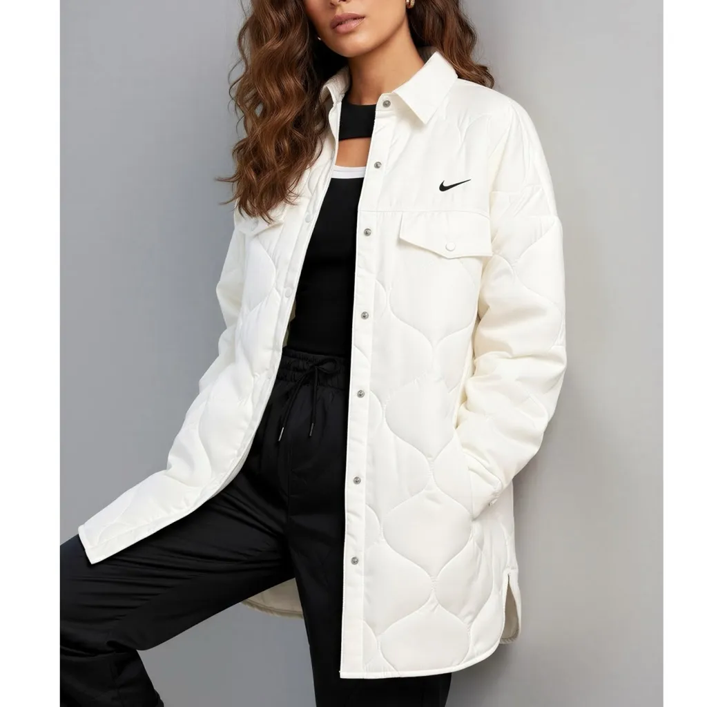 NIKE Sportswear Essential Quilted Trench Jacket, White, Medium - Image 2