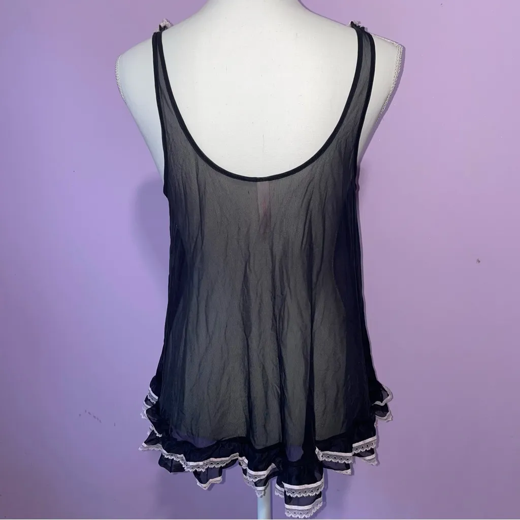 Victoria's Secret Sheer Lingerie Babydoll Top Women M Ruffle Bow Whimsigoth Sexy - Image 4