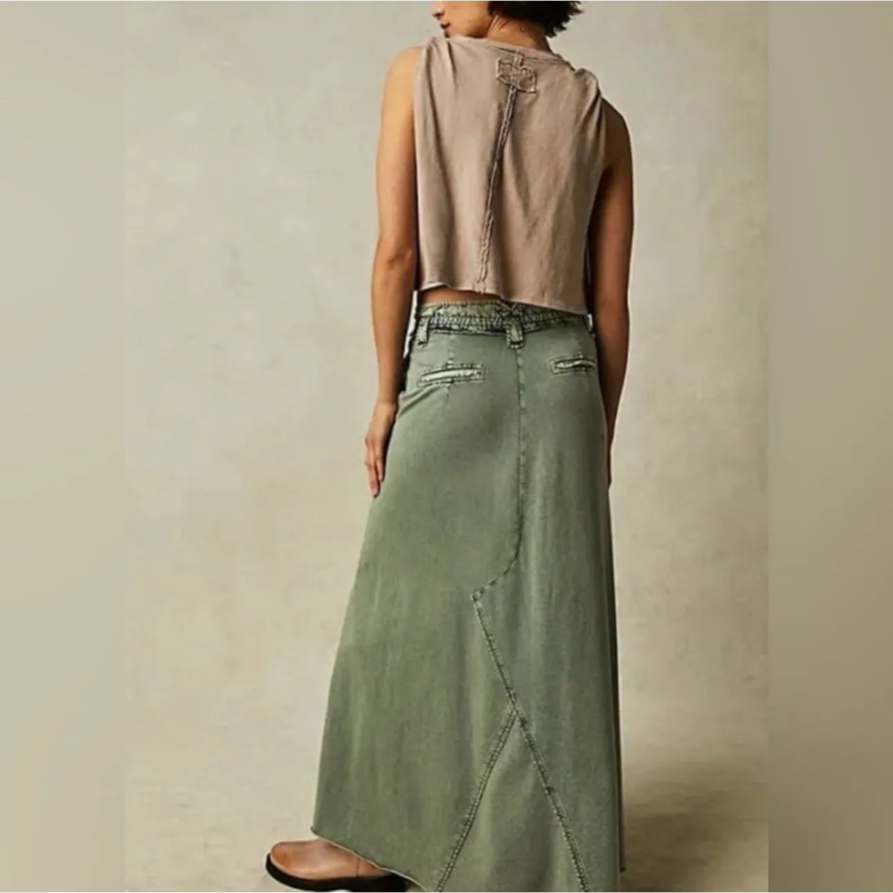 Free People FP One Kona Maxi Long Skirt Green Button Endless Summer Sz M‎ - Image 2