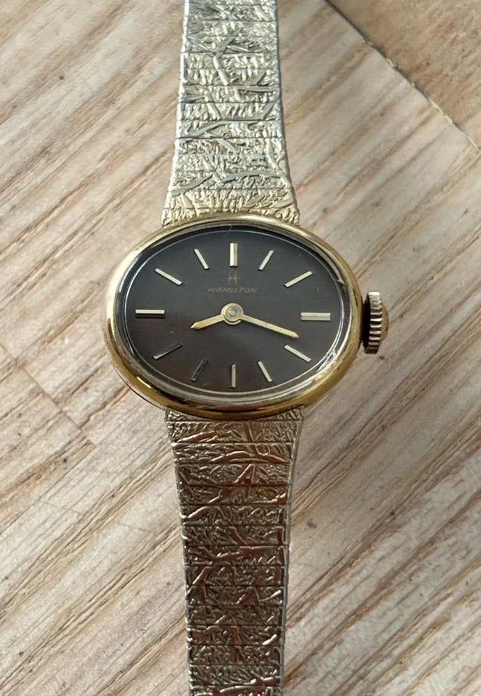 Hamilton Rare Vintage Mechanical Ladies Watch Gold Bracelet Case Bronze Dial - Image 3