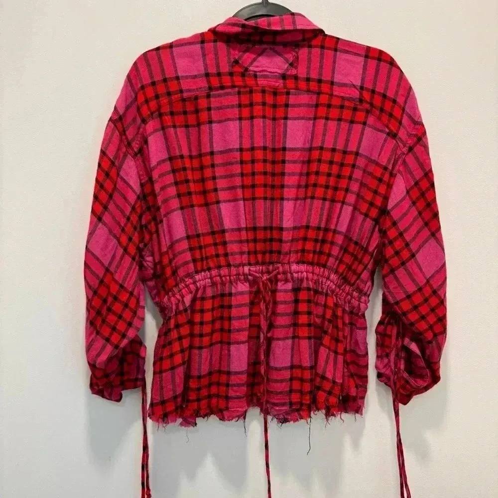 Free People pacific dawn red plaid button down shirt s - Image 8