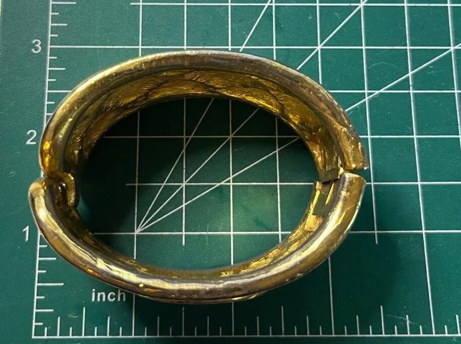 Gold tone Vintage Paris Cuff with Quilted Details - Image 7