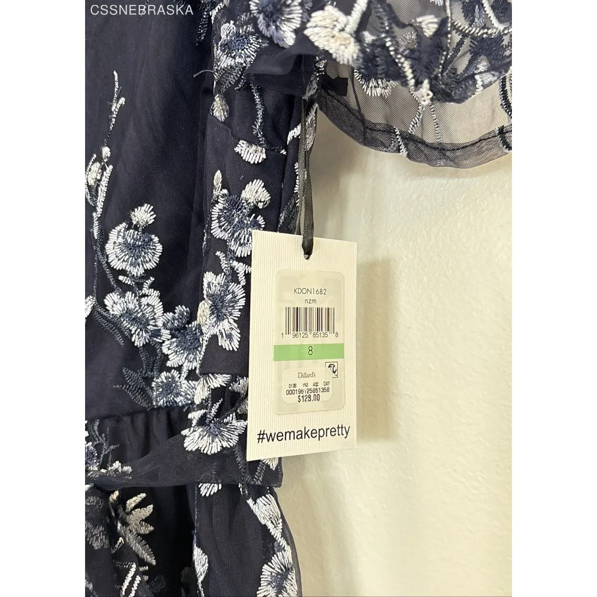 Kensie Navy Blue Embroidered Mesh Dress Sheer Overlay Floral Midi - Size 8 - Image 3