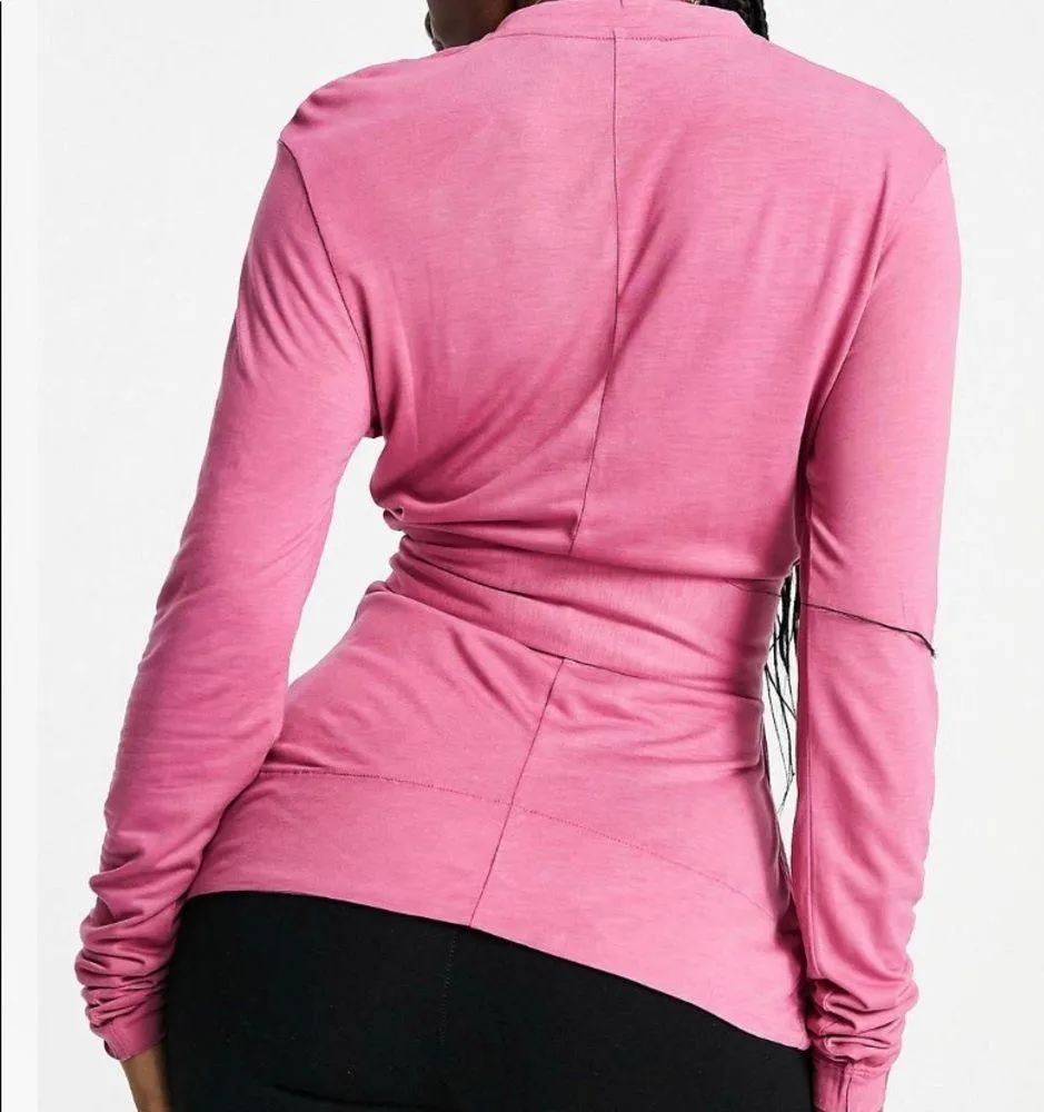 •Barbiecore•Wrap style décolletage pink long sleeves jersey top Size XL - Image 3