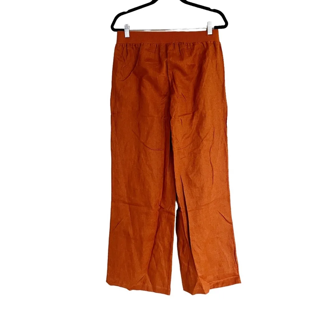 Three Dots NWT  Women's Brown Wide Leg 100% Linen Pant In Color Leather Brown - Image 7