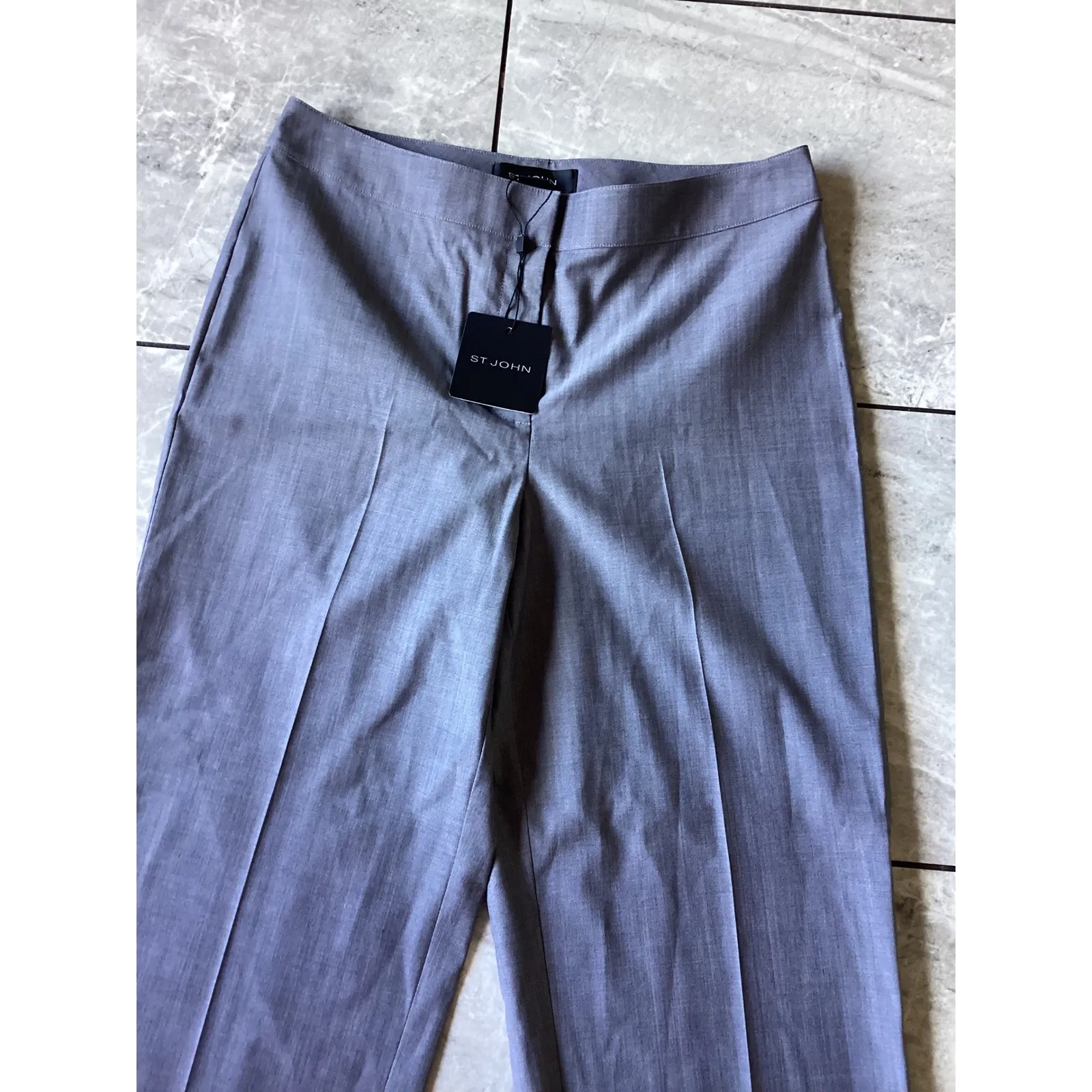 ST JOHN Chambray Wool Blend Dress Pants Size 6 Wide Leg Tailored Business Casual - Image 2