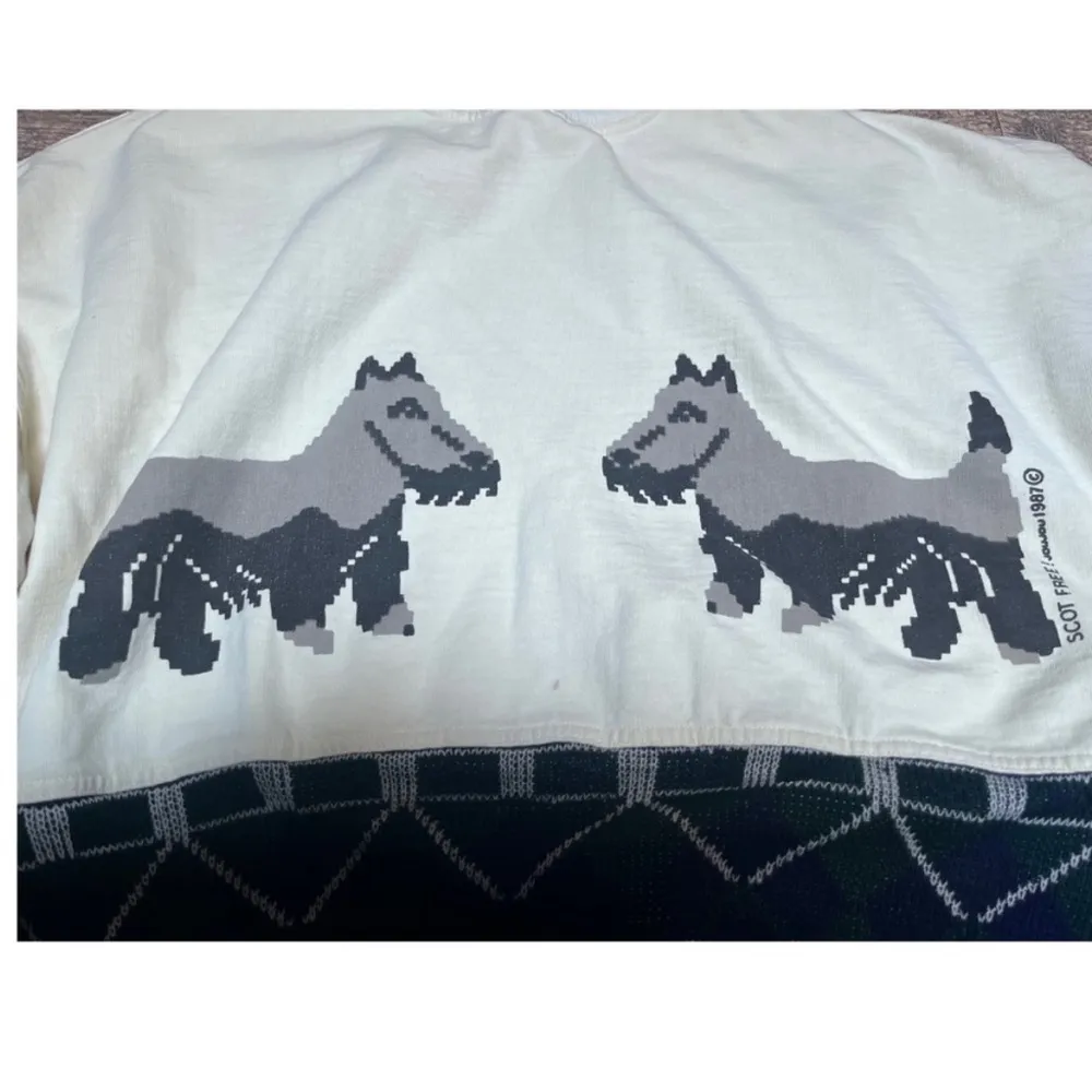 Vintage Scottish Terrier Blue & Green Argyle Print One Size Fits Most Sweater White Size L - Image 2