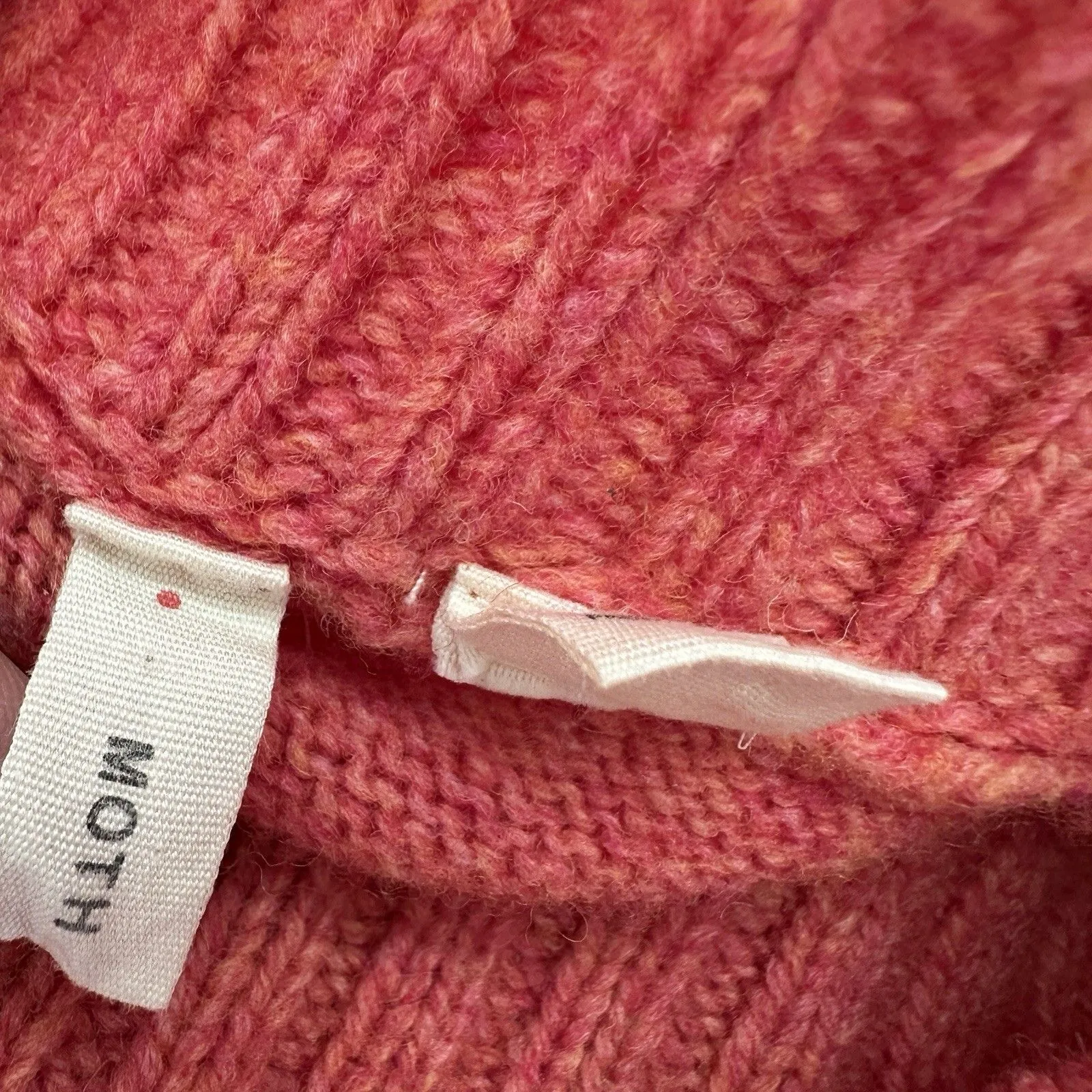Anthropologie MOTH Fireside Wool Blend Cowl Neck Knit Sweater S Pink Coral - Image 4