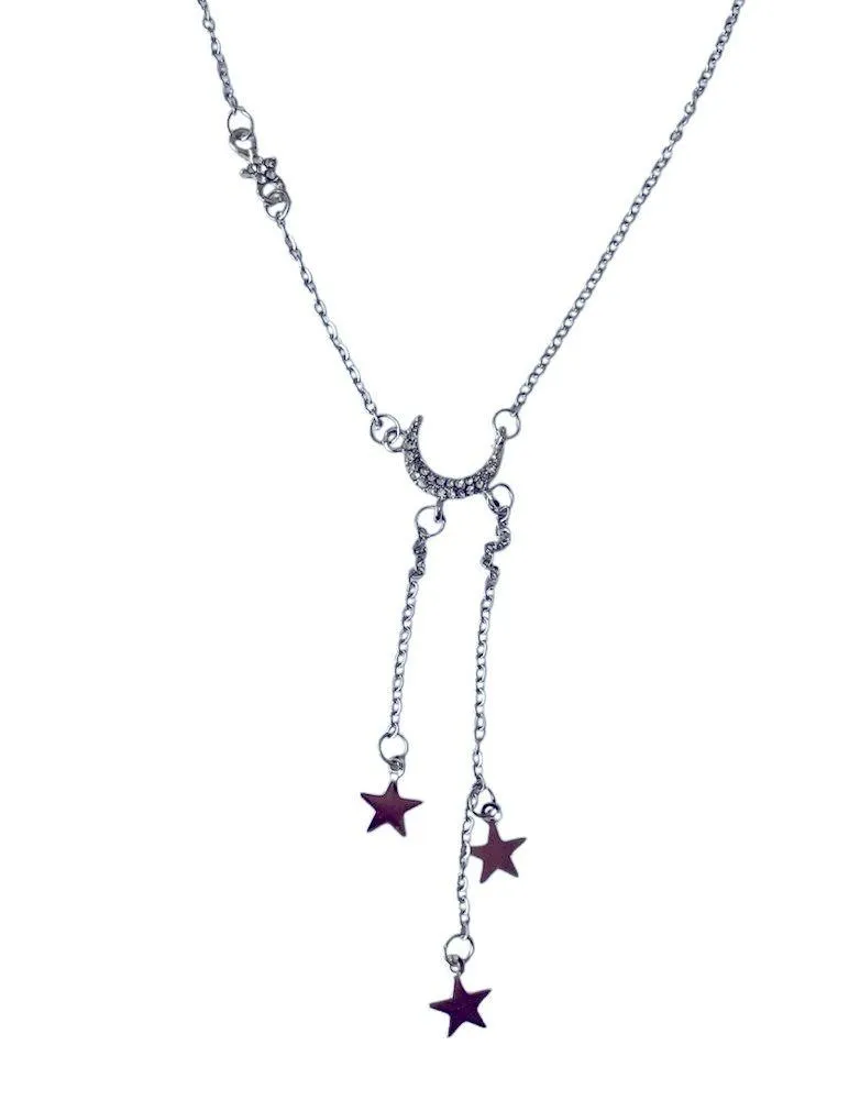 Moon and Stars necklace with rhinestones silver alloy pretty boho gift valentine - Image 2