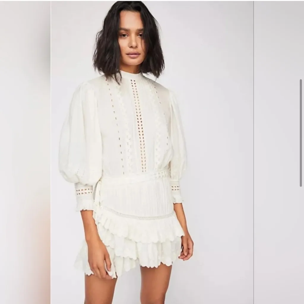 LoveShackFancy LORELAI Tiered Ruffle Mini Dress‎ Broderie Anglaise Cotton Medium - Image 2