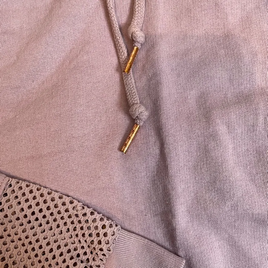 PINK VS Dusty‎ Rose Mauve Mesh Panel Hooded Crop Sweatshirt Extra Small XS - Image 4