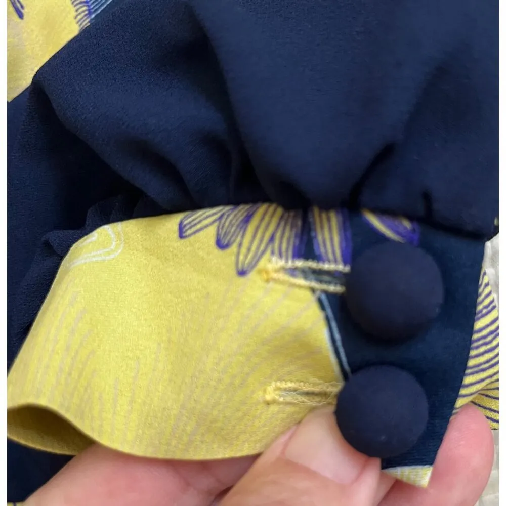 VTG 60’s Rabanne XS 0 2 Maxi Dress MCM Yellow Blue Floral Hostess Regency 70’s - Image 4