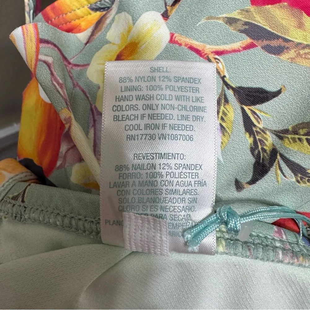 KONA SOL Bralette Bikini Top Sage Green Floral Ruffle Medium 8-10 NWT - Image 7