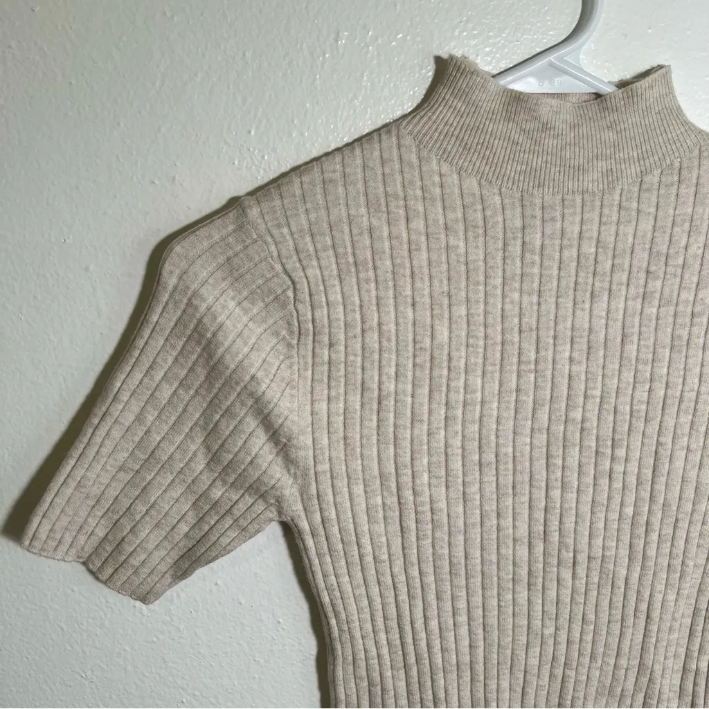 A New Day Lightweight Mock Neck Rib-Knit Sweater Soft Oatmeal XS - Image 4