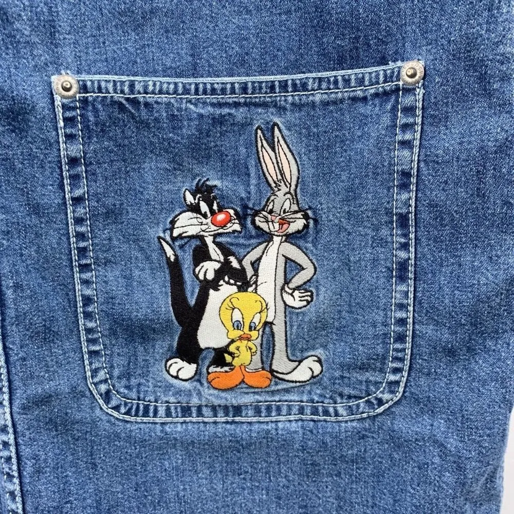 Vintage Y2K 90's Warner Brother Looney Tunes Embroidered Denim Dress Size Small Blue - Image 3