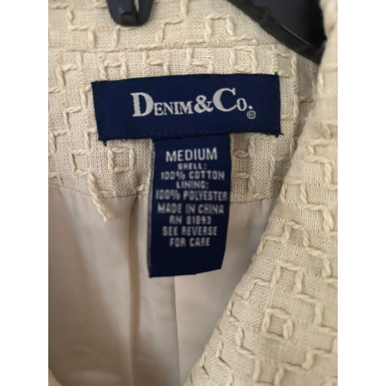 DENIM & CO Womens‎ Beige Textured Button Front Jacket Medium Cotton Blend - Image 3