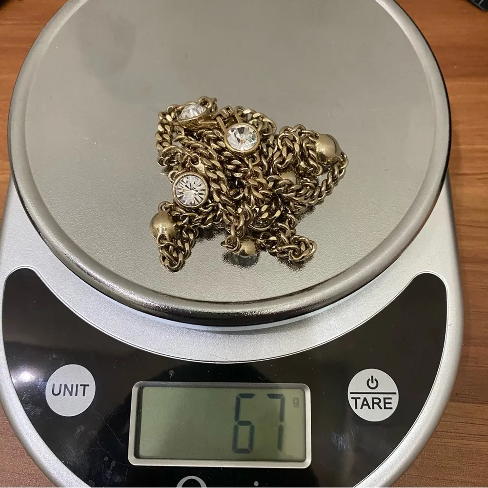 GIVENCHY Gold-tone Chain Clear Crystal Bezel 39” Long Station Necklace 67g. - Image 8