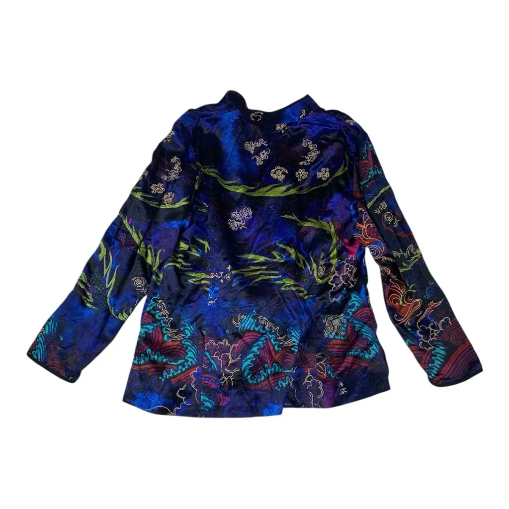 Chico's size 3 16 xl blue Asian oriental silk long sleeve blazer fairy - Image 12