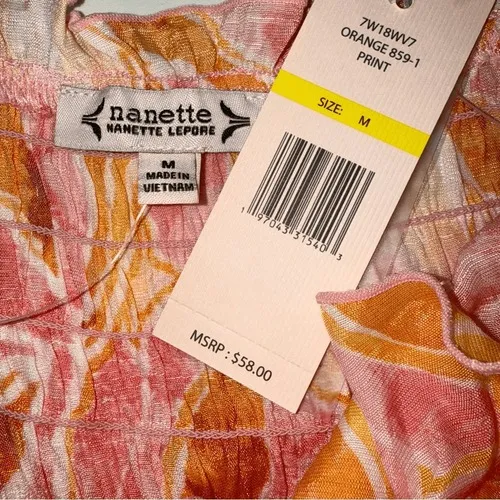 NANETTE LEPORE Vibrant Orange‎ and Pink Ruffled Smocked Blouse NEW $58 M - Image 7