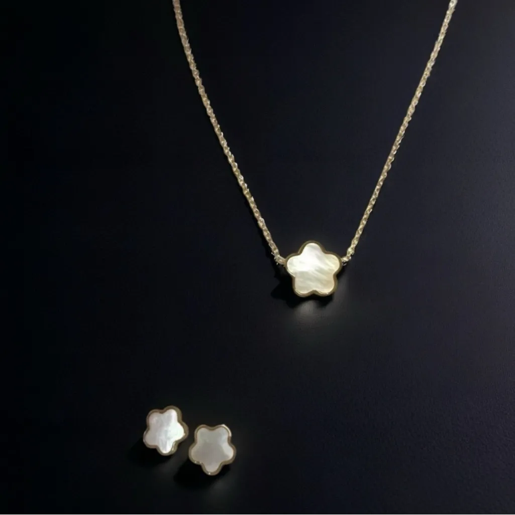 Gold filled over Stainless steel mothers of pearl clover necklace set jewelry - Image 7