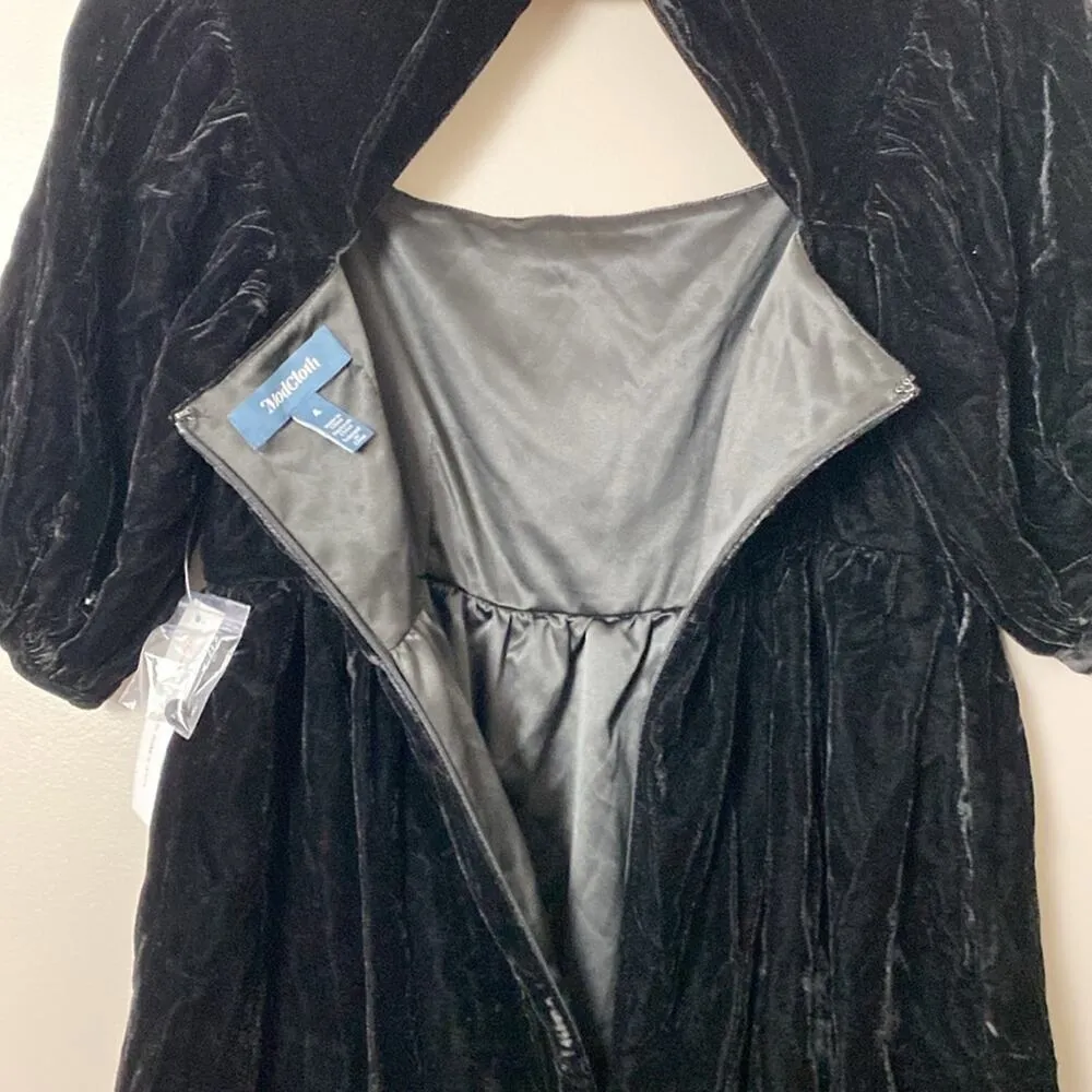 ModCloth Dress Crushed Black Velvet Babydoll Mini with Bow Twist Back Size 4 - Image 9