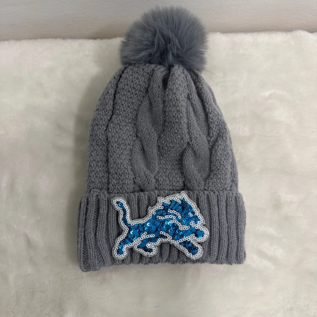 Detroit Lions beanie hat! Sequin, bedazzled, lions, logo, warm, cozy lined hat! - Image 5