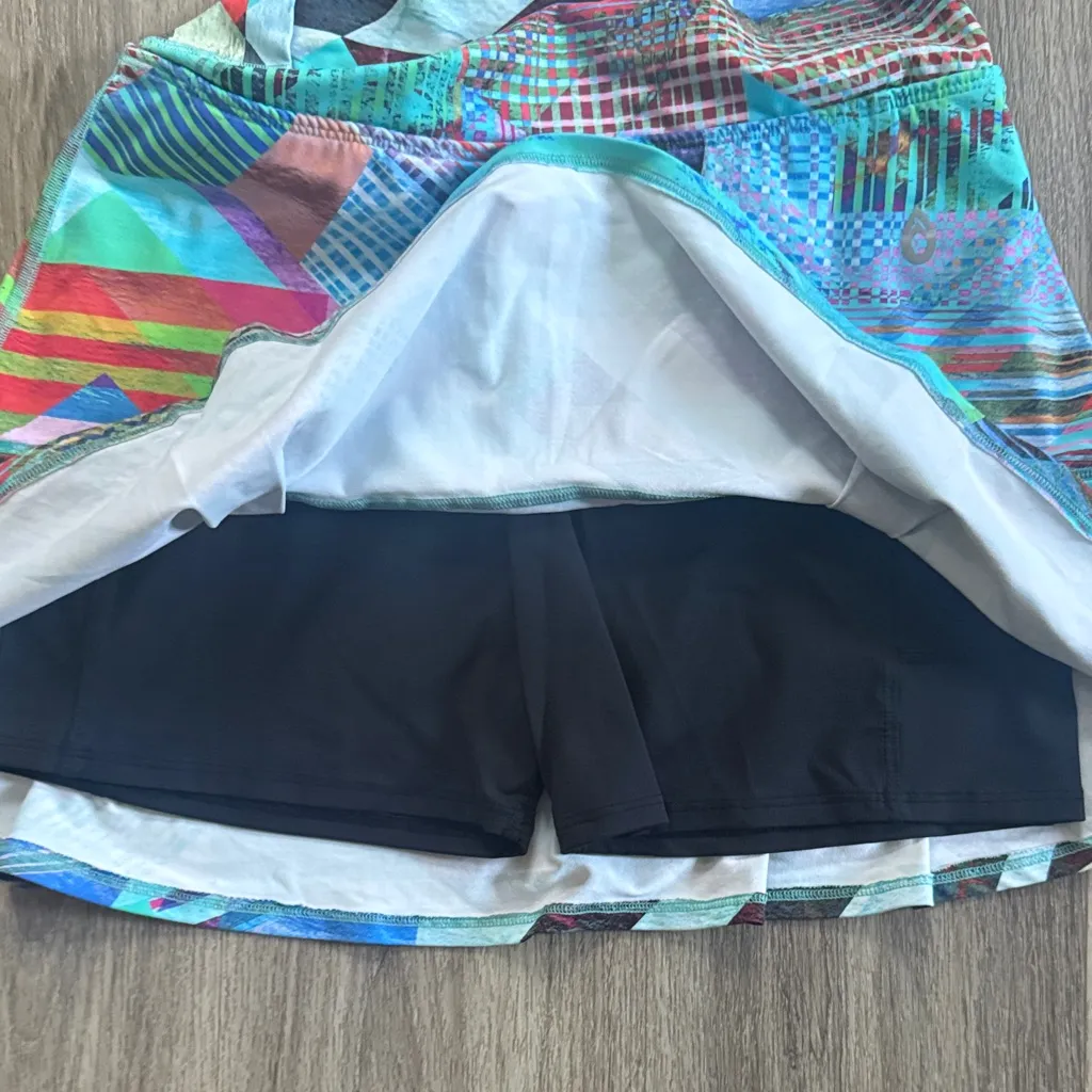 Dona Jo Colorful Geometric Athletic Skirt Mini Jojo Skort Medium Blue Size 2 - Image 4