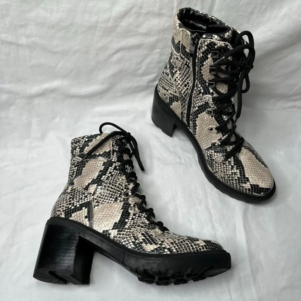 Marc Fisher Laboni Snake Print Lace-Up With Side Zip Combat Boots Womens 7.5 - Image 3