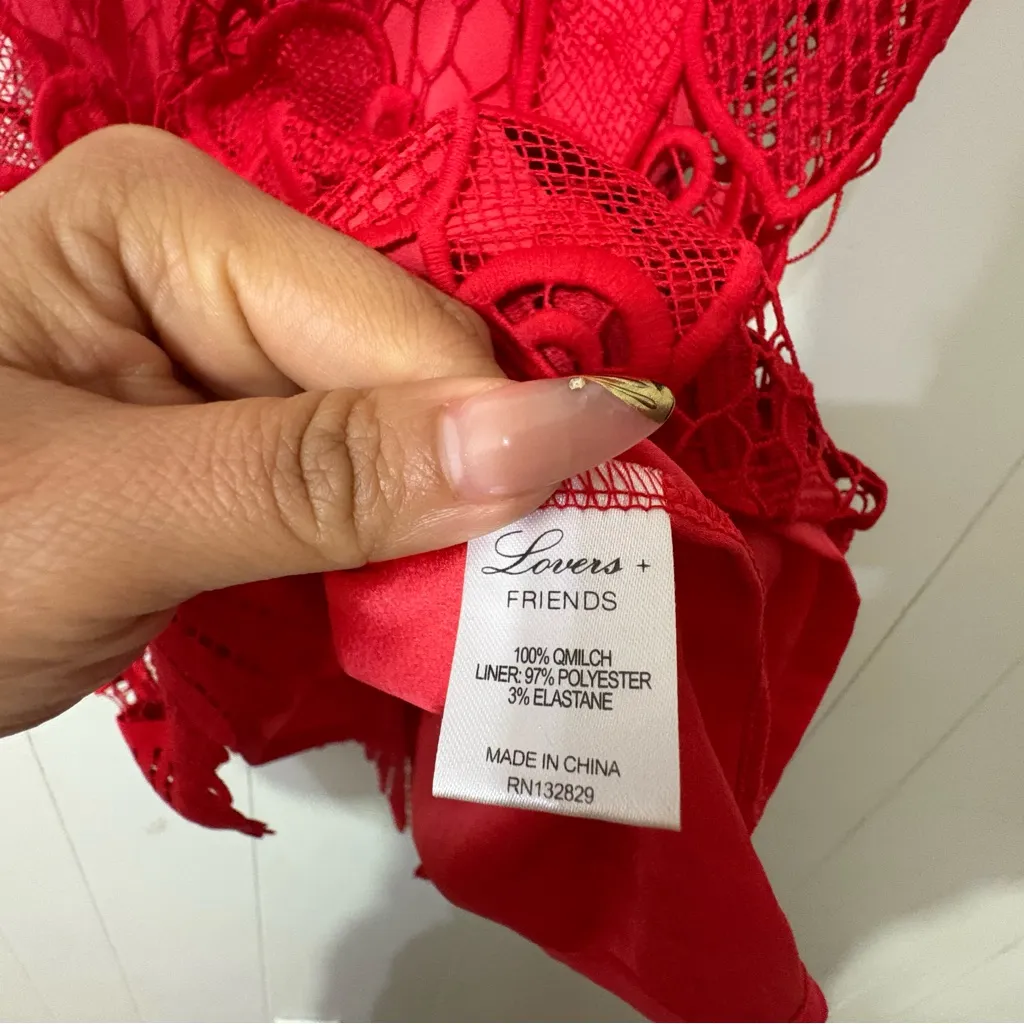 Lovers + Friends Casplan Red Lace Shift Dress Size S Floral Crochet Overlay - Image 7