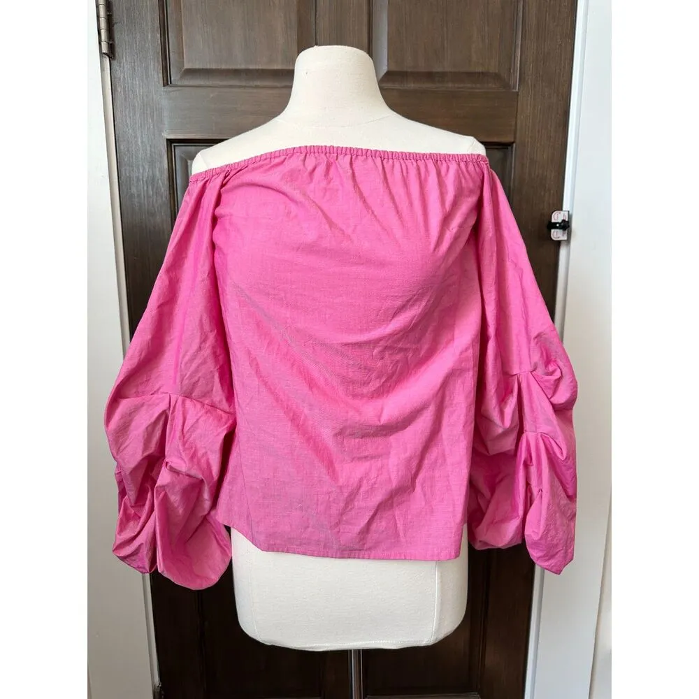 Anthropologie Guest Editor Pink Off the Shoulder Puffy Sleeve Top Size XS - Image 5