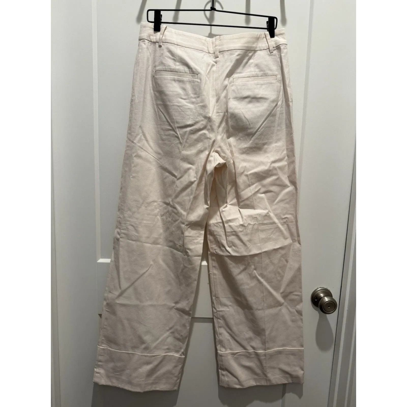 Women’s LOFT Stovepipe Pants In Twill 10 Beige Ivory NWT Faux Leather Brown Belt - Image 4