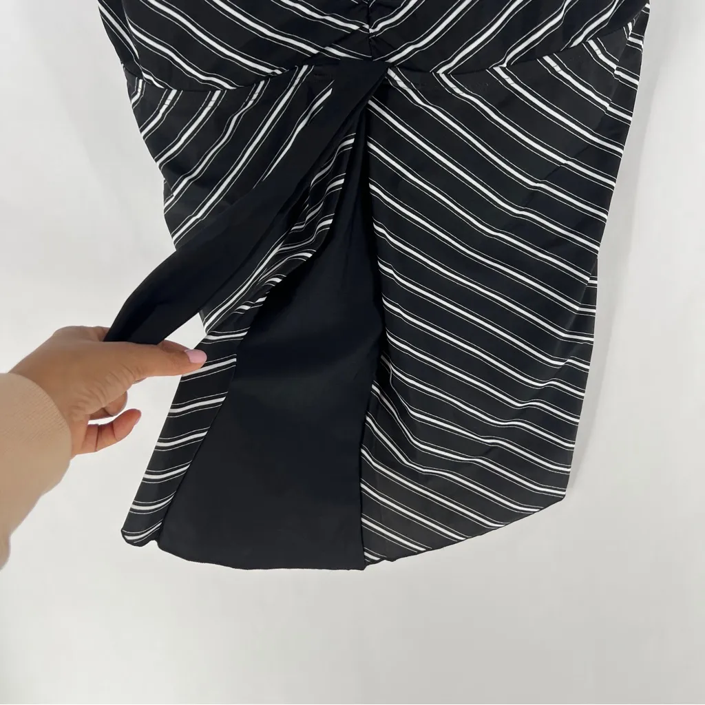 Evans Black Stripe Print Tankini Top Womens Size 26 PLUS Flyaway Print V Neck Black - Image 6