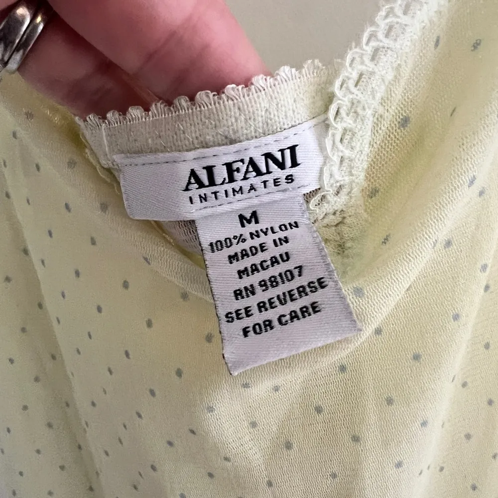 Y2K Nightgown Lingerie Mesh Sheer Lace Medium Pale Butter Yellow Blue Dots - Image 3