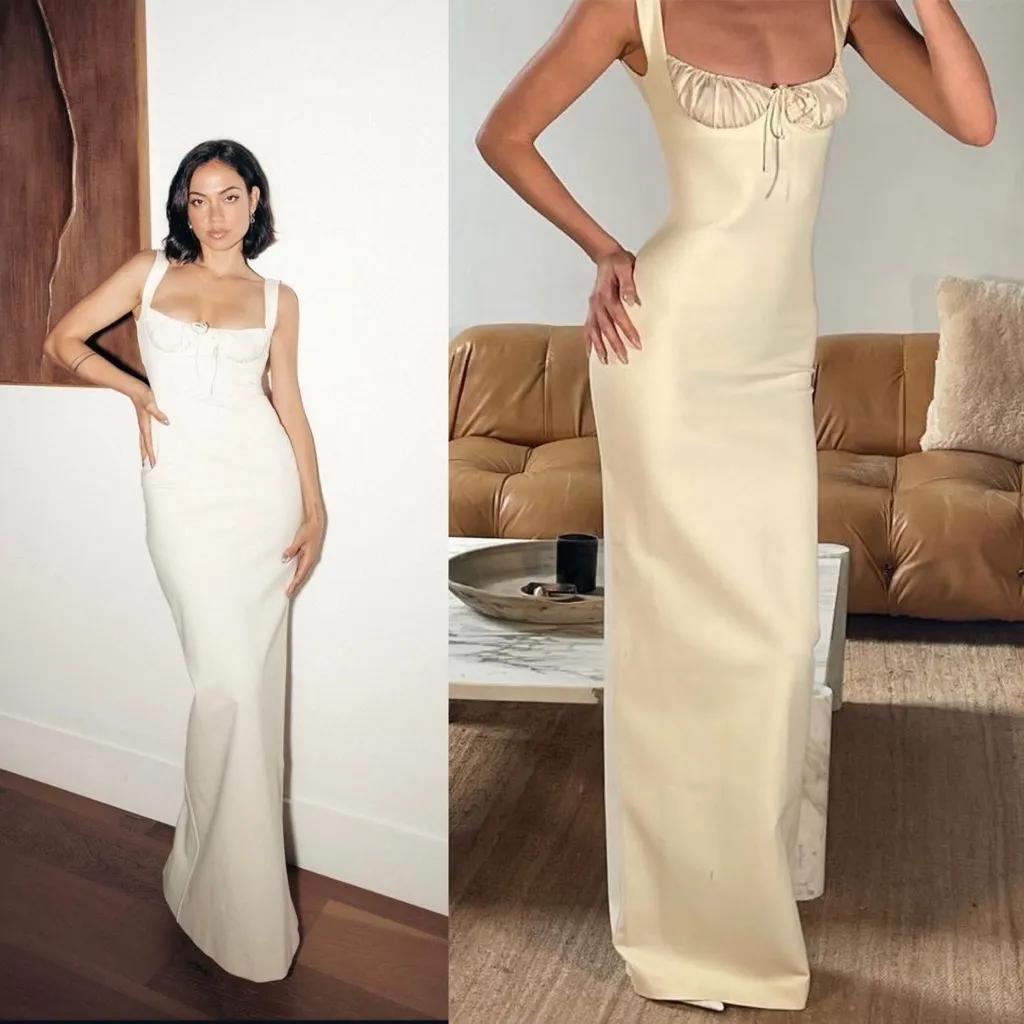 Helsa Yasmin Maxi Dress Minimalist Ruched Slip Baby Yellow Ivory XS EUC - Image 14