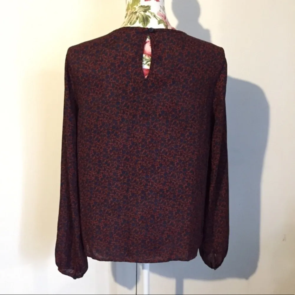 Timing Rust Brown Navy Blue Ditsy Floral Print Blouse - Image 4