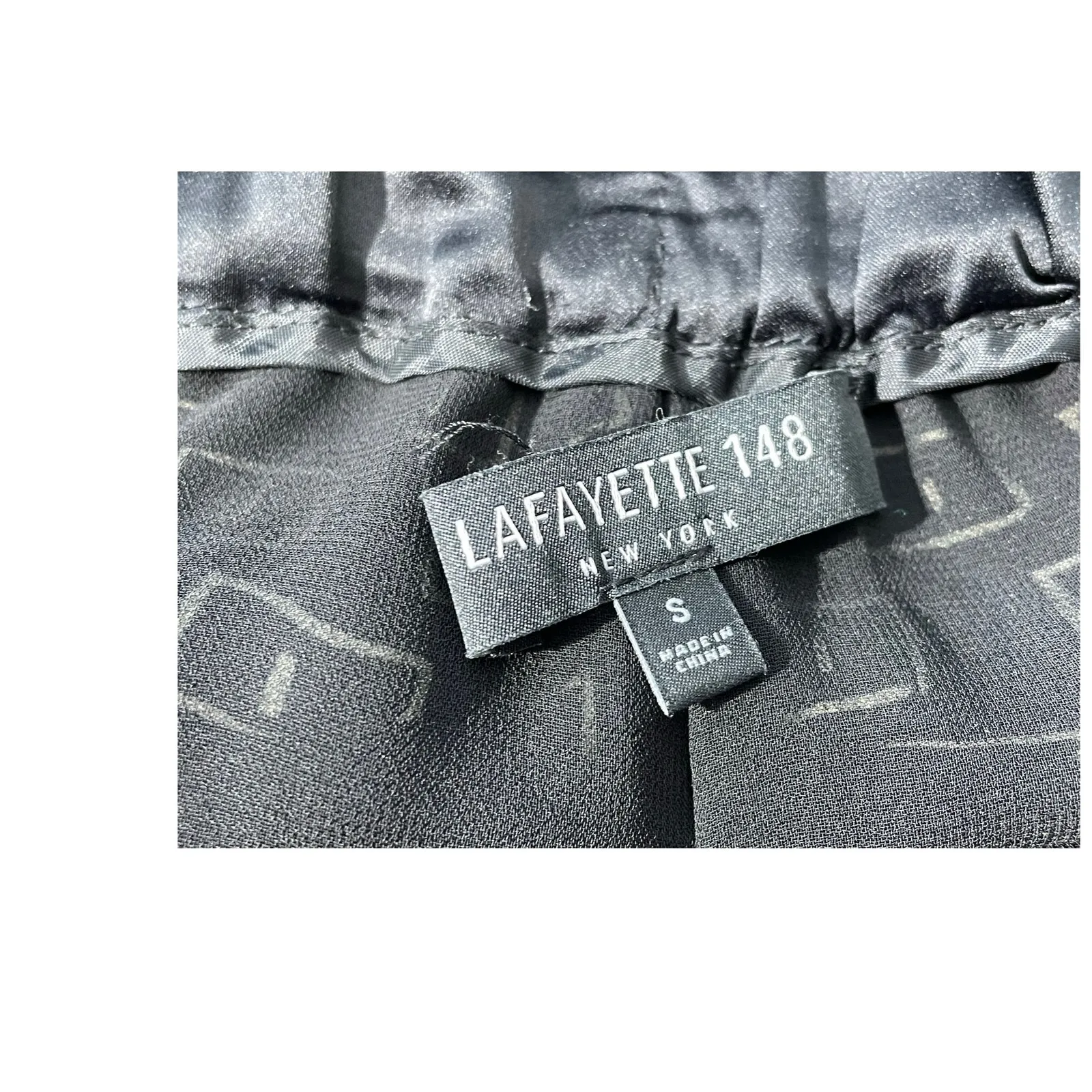 Lafayette 148 NY Pants Small Black Geometric Silk Blend Wide Leg Office Preppy - Image 5